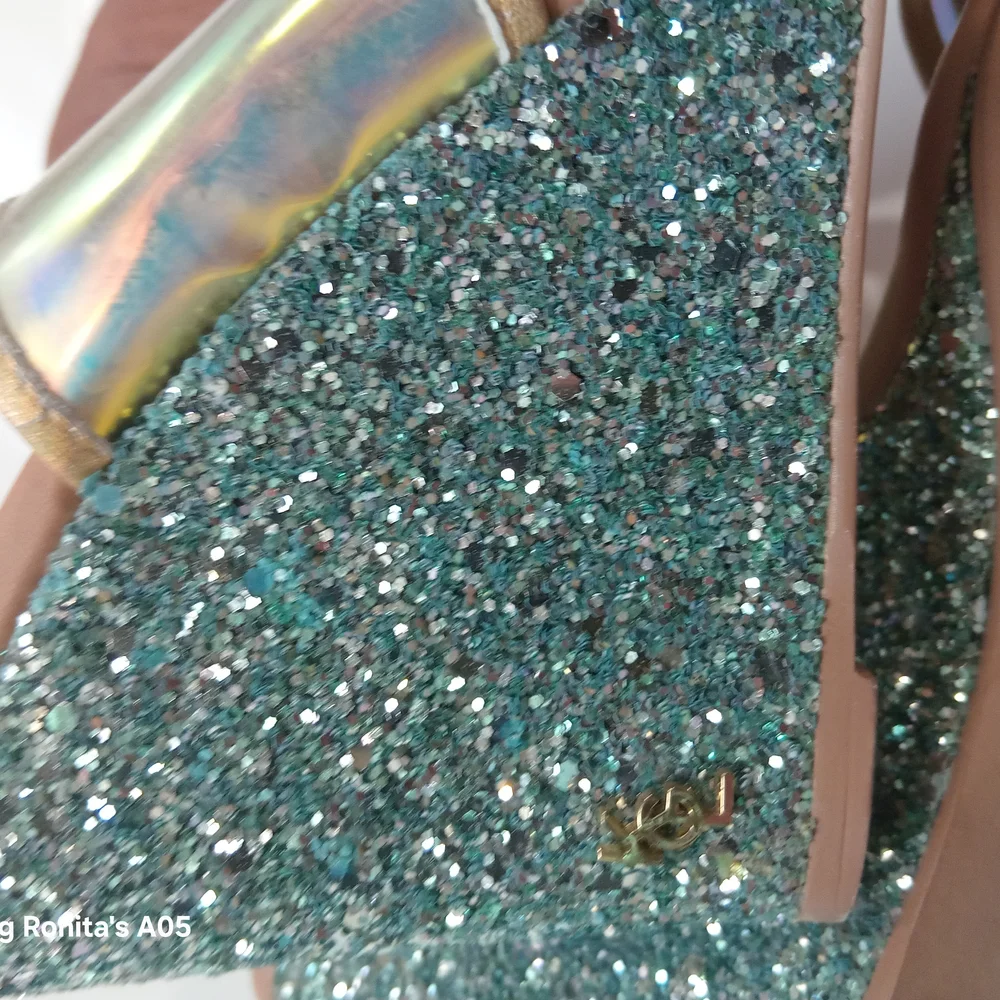 Kurt Geiger Holographic and aqua Wedges size 7.5US  38 EU